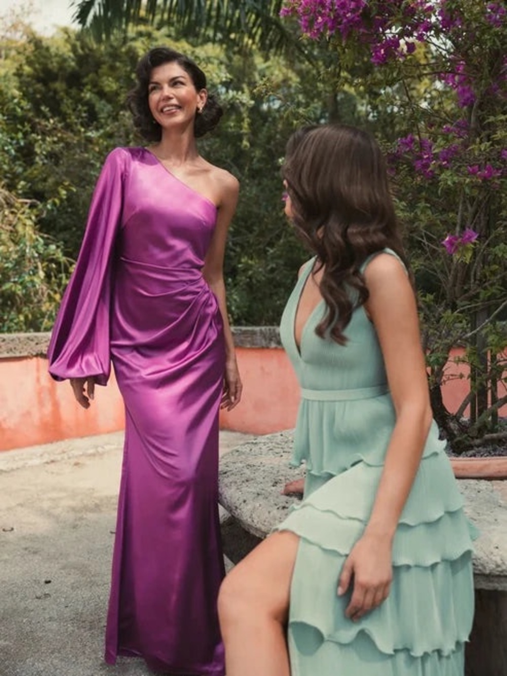 NWT Ieena for Mac Duggal Satin One Shoulder Puff Sleeve Gown Orchid Size 4